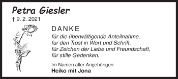 Traueranzeige von Petra Giesler von Siegener Zeitung