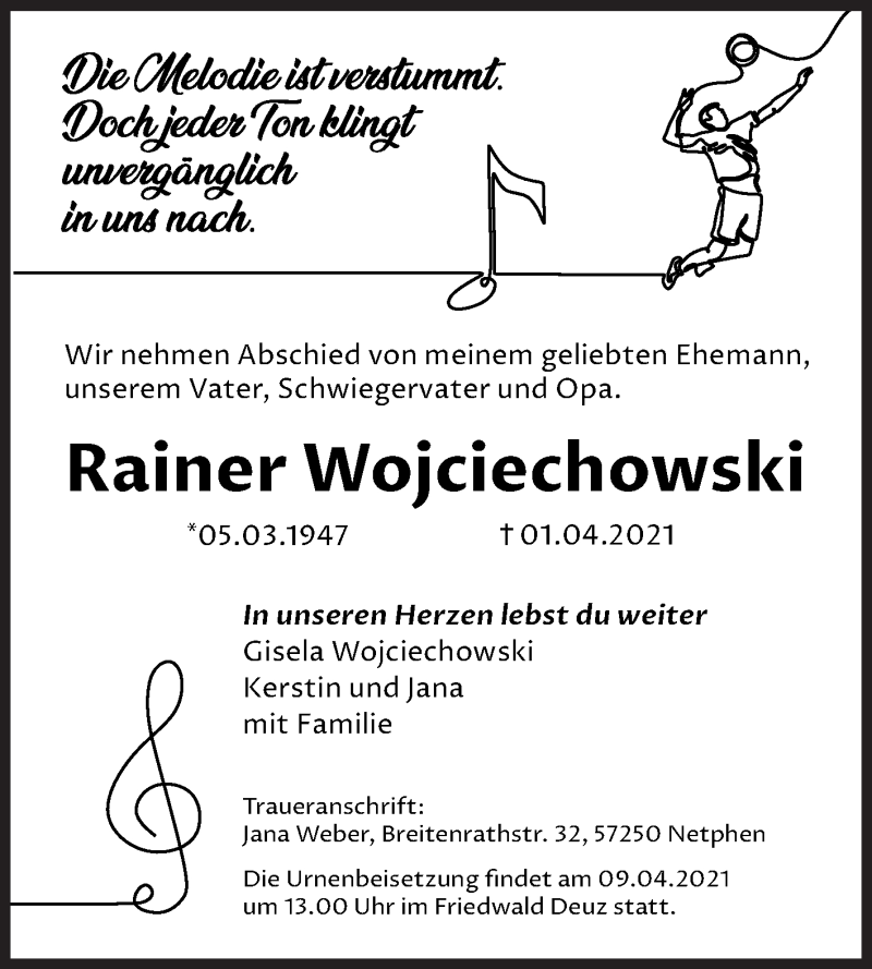  Traueranzeige für Rainer Wojciechowski vom 07.04.2021 aus Siegener Zeitung