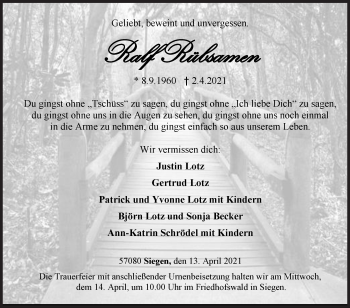 Traueranzeige von Ralf Rübsamen von Siegener Zeitung