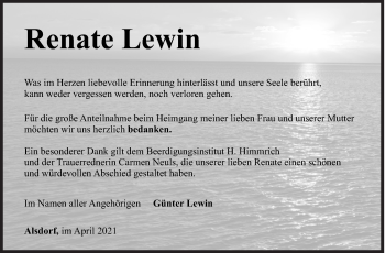Traueranzeige von Renate Lewin von Siegener Zeitung