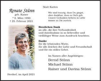 Traueranzeige von Renate Stünn von Siegener Zeitung