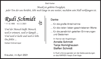 Traueranzeige von Rudi Schmidt von Siegener Zeitung