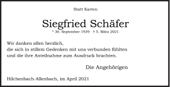 Traueranzeige von Siegfried Schäfer von Siegener Zeitung