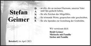 Traueranzeige von Stefan Geimer von Siegener Zeitung