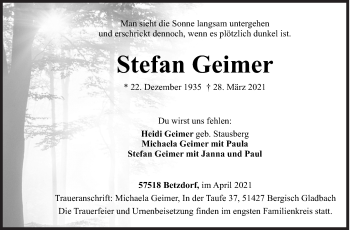 Traueranzeige von Stefan Geimer von Siegener Zeitung