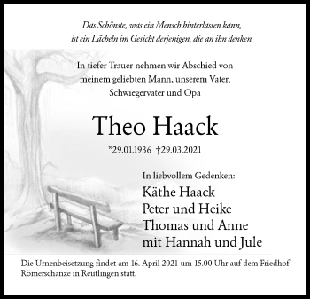Traueranzeige von Theo Haack von Siegener Zeitung