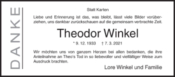 Traueranzeige von Theodor Winkel von Siegener Zeitung
