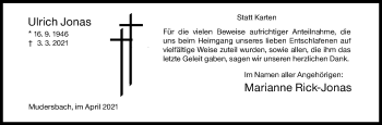 Traueranzeige von Ulrich Jonas von Siegener Zeitung