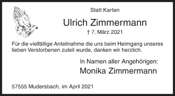 Traueranzeige von Ulrich Zimmermann von Siegener Zeitung