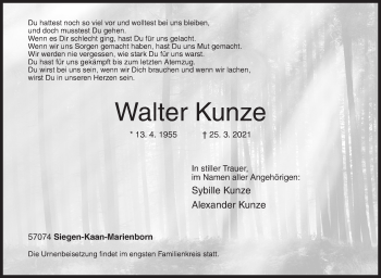 Traueranzeige von Walter Kunze von Siegener Zeitung