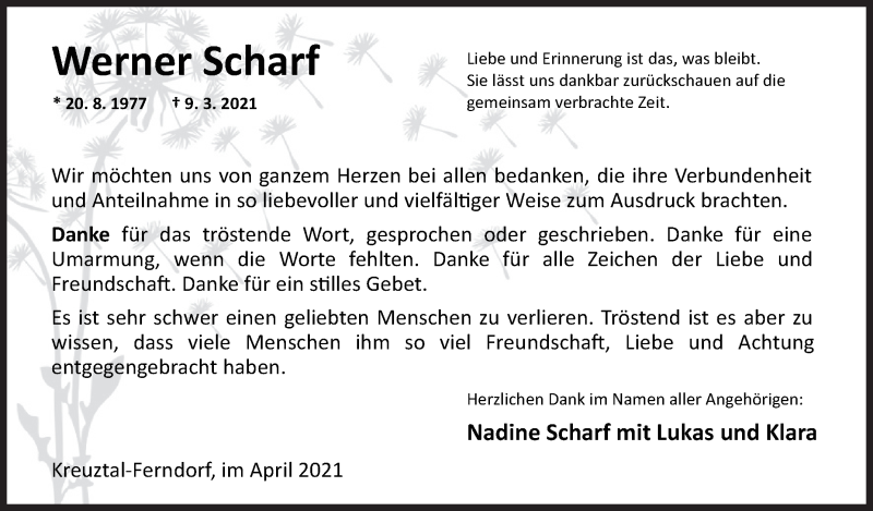  Traueranzeige für Werner Scharf vom 10.04.2021 aus Siegener Zeitung
