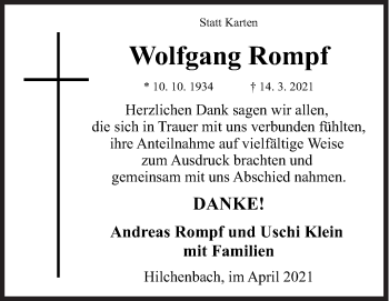 Traueranzeige von Wolfgang Rompf von Siegener Zeitung