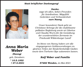 Traueranzeige von Anna Maria Weber von Siegener Zeitung