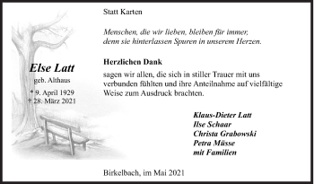 Traueranzeige von Else Latt von Siegener Zeitung