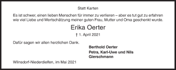 Traueranzeige von Erika Oerter von Siegener Zeitung