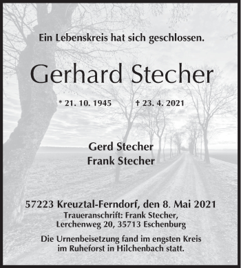 Traueranzeige von Gerhard Stecher von Siegener Zeitung