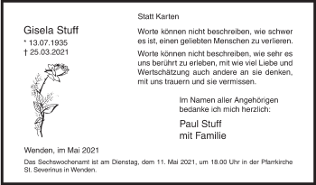 Traueranzeige von Gisela Stuff von Siegener Zeitung