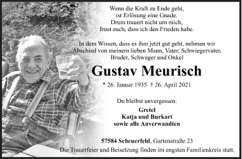 Traueranzeige von Gustav Meurisch von Siegener Zeitung