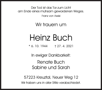 Traueranzeige von Heinz Buch von Siegener Zeitung