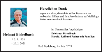 Traueranzeige von Helmut Birkelbach von Siegener Zeitung