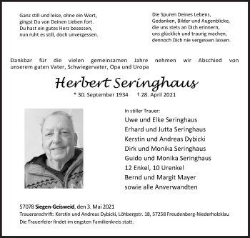 Traueranzeige von Herbert Seringhaus von Siegener Zeitung