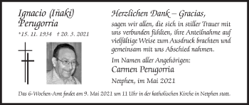 Traueranzeige von Ignacio Perugorria von Siegener Zeitung