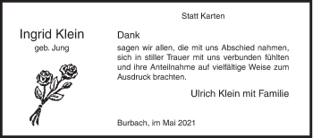 Traueranzeige von Ingrid Klein von Siegener Zeitung