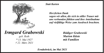 Traueranzeige von Irmgard Grabowski von Siegener Zeitung