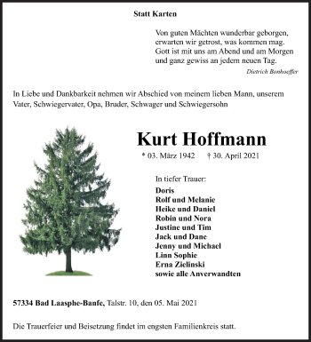 Traueranzeige von Kurt Hoffmann von Siegener Zeitung