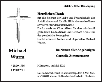 Traueranzeige von Michael Wurm von Siegener Zeitung