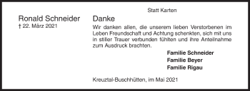 Traueranzeige von Ronald Schneider von Siegener Zeitung