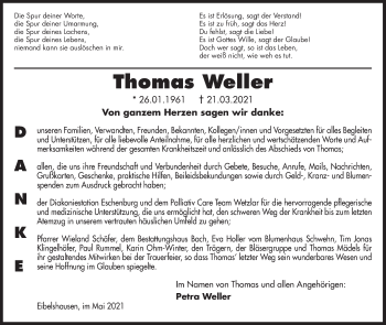 Traueranzeige von Thomas Weller von Siegener Zeitung