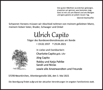 Traueranzeige von Ulrich Capito von Siegener Zeitung
