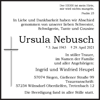 Traueranzeige von Ursula Nebusch von Siegener Zeitung