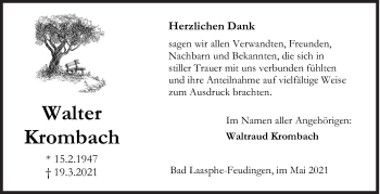 Traueranzeige von Walter Krombach von Siegener Zeitung
