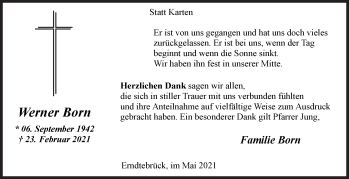 Traueranzeige von Werner Born von Siegener Zeitung