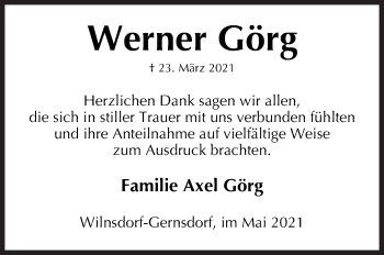 Traueranzeige von Werner Görg von Siegener Zeitung