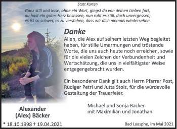 Traueranzeige von Alexander Bäcker von Siegener Zeitung