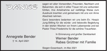 Traueranzeige von Annegrete Bender von Siegener Zeitung