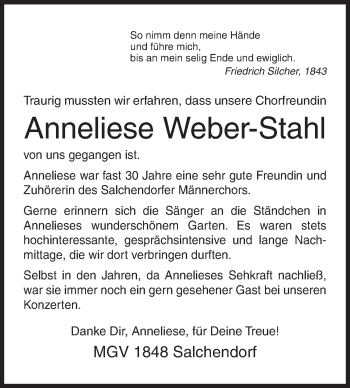 Traueranzeige von Anneliese Weber-Stahl von Siegener Zeitung