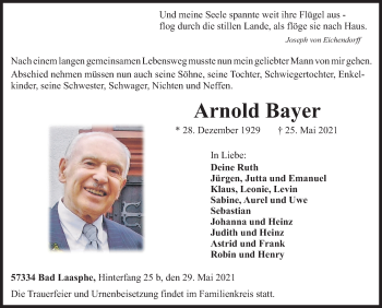 Traueranzeige von Arnold Bayer von Siegener Zeitung