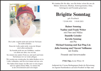 Traueranzeige von Brigitte Sonntag von Siegener Zeitung
