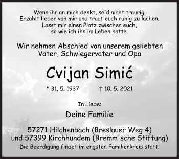 Traueranzeige von Cvijan Simic von Siegener Zeitung