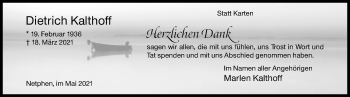 Traueranzeige von Dietrich Kalthoff von Siegener Zeitung