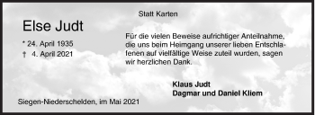 Traueranzeige von Else Judt von Siegener Zeitung