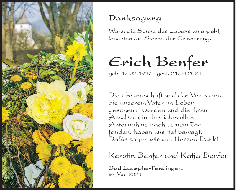  Traueranzeige für Erich Benfer vom 15.05.2021 aus Siegener Zeitung