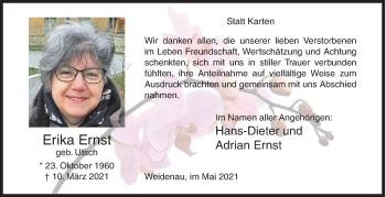 Traueranzeige von Erika Ernst von Siegener Zeitung