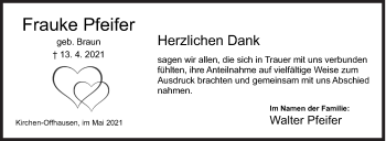 Traueranzeige von Frauke Pfeifer von Siegener Zeitung