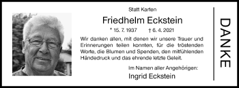 Traueranzeige von Friedhelm Eckstein von Siegener Zeitung