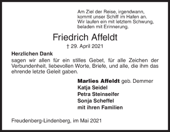 Traueranzeige von Friedrich Affeldt von Siegener Zeitung